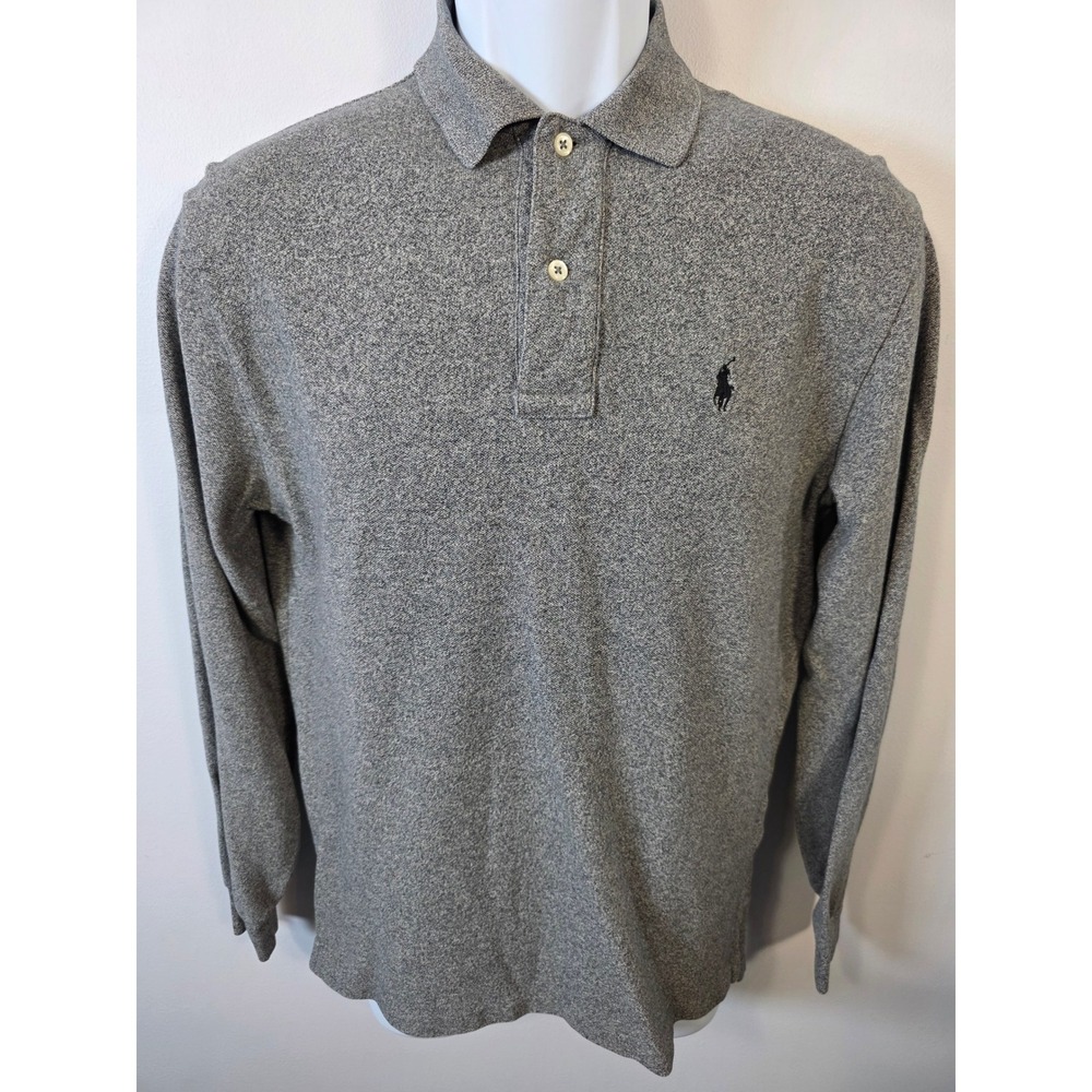 Polo Ralph Lauren Mens Grey Marl Long Sleeve Cotton Polo Shirt Size S - Picture 3 of 8